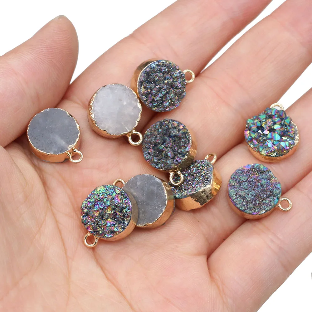 Natural Stone Crystal Cluster Pendants Round Shape Exquisite Charm For