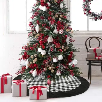 

47 Inch Round Plaid Soft Floor Mat Carpet Christmas Tree Skirt Apron Decoration