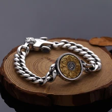 Стерлингового серебра 925 Браслеты буддистские шесть слов мантра вращающиеся ожерелья для женщин и мужчин Подарки для любимых Высокая польская бордюр