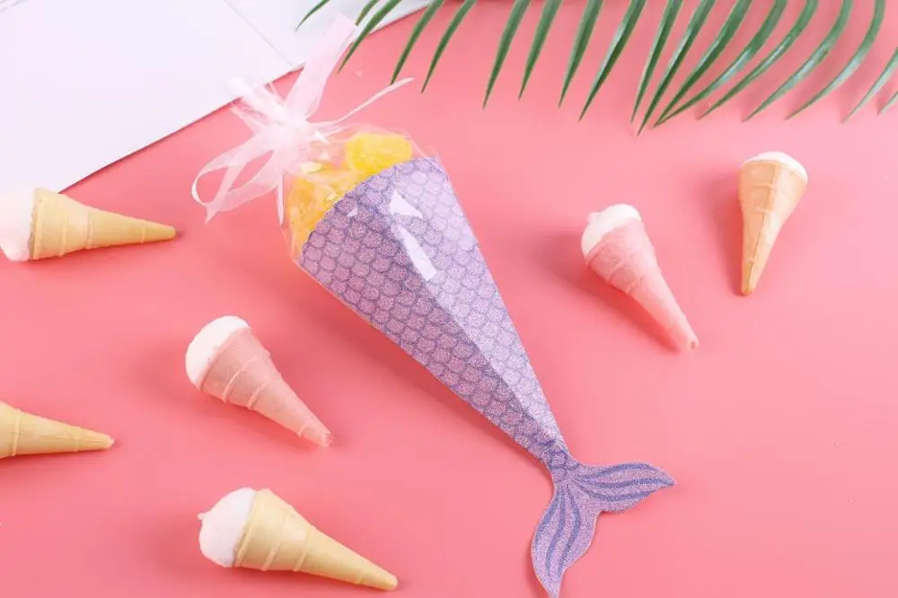 Mermaid purple Бумажная коробка конфет Русалка Вечерние Goodie подарочные упаковочные коробки пакеты для продуктов питания ребенка для предродовой вечеринки декор для рождества, дня рождения мешок - Цвет: Mermaid purple
