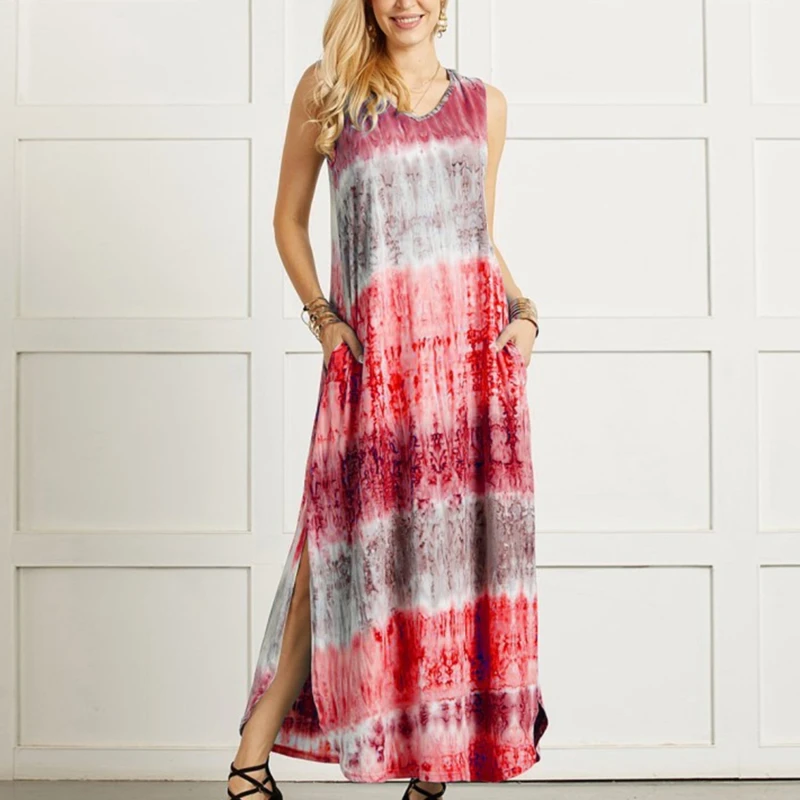 Long Sleeve Tie Dye Grid Print Midi Dress main image 1