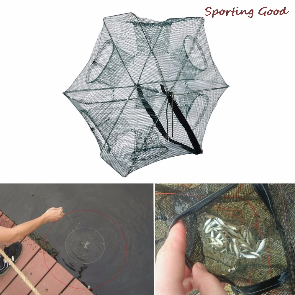 6 Hole Automatic Folding Fishing Net Minnow Shrimp Cage Nylon Foldable Crab Fish Trap Cast Net Cast Fishing Network