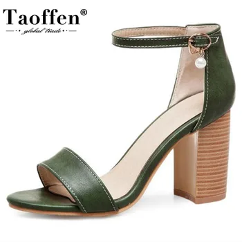 

TAOFFEN New 2019 Spring Size 32-50 Women Simple Bead Buckle Sandals High Heels Wedding Dating Party Shoes Women Western Stylish