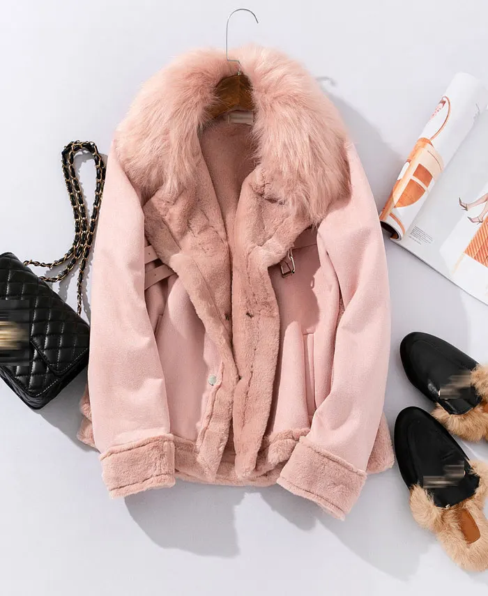 Women Leather Jackets Winter Suede Leather Jacket Women Short Lamb Wool Motorcycle Jacket Thick Lambs Fur Warm Coat