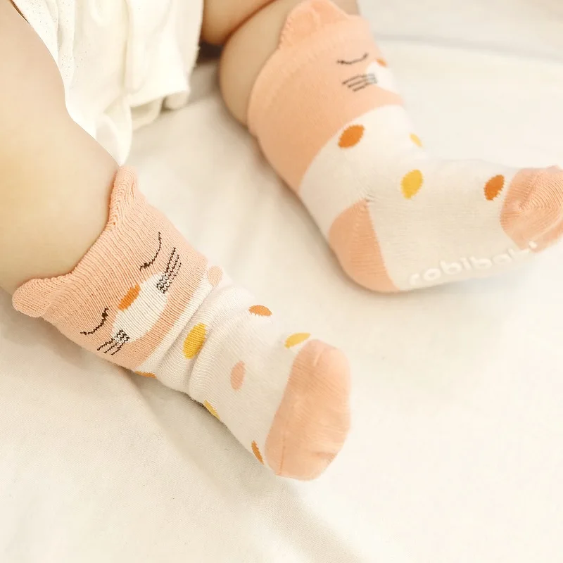 Хлопковые носки для малышей с рисунками животных детские носки-тапочки для новорожденных нескользящие носки из силикагеля детские носки для мальчиков и девочек - Цвет: cat
