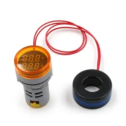 Round Mini Digital Volt - Amp Meter with Dual LED Indicator (Yellow)