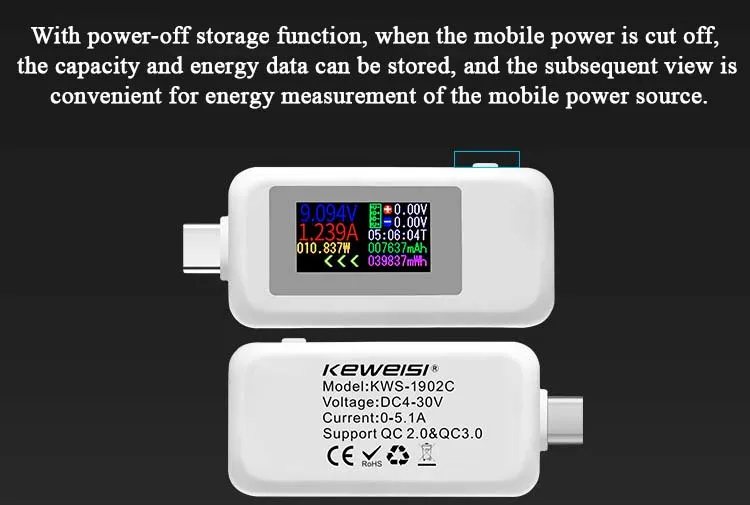 Напряжение Амперметр тип-c тестер Быстрая зарядка USB инструмент измеритель тока Измерение температуры Высокая точность цвет Емкость экрана