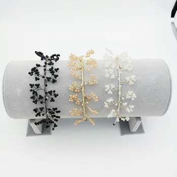 Crystal winding headband fashion hair accessories women three-dimensional leaf double thin side headband cute hair band headwear 4