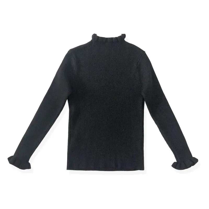 High neck black Зимняя одежда свитер для девочек, пуловер однотонный, черный, розовый, белый, с высоким воротом, От 4 до 14 лет свитера для маленьких девочек осенняя одежда для маленьких девочек - Цвет: High neck black
