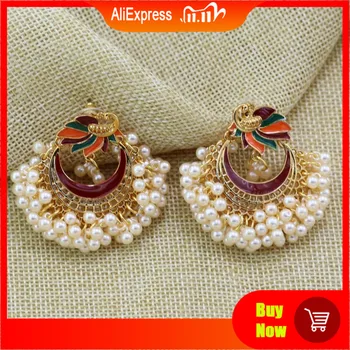 

Bollywood Ethnic Bridal Bride Kundan Earrings Peacock Pearls Jhumka Jhumki Indian Bahubali Drop Earrings Fashion Jewelry