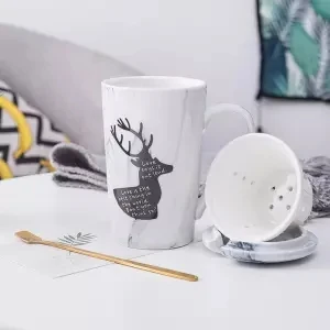Mug Lovers Cup Ceramic Home Cute Water Cup Coffee Mug Mug with Lid Spoon Teacup Cups and Mugs Coffee Cup Cups and Mugs Mug - Цвет: 400ML set