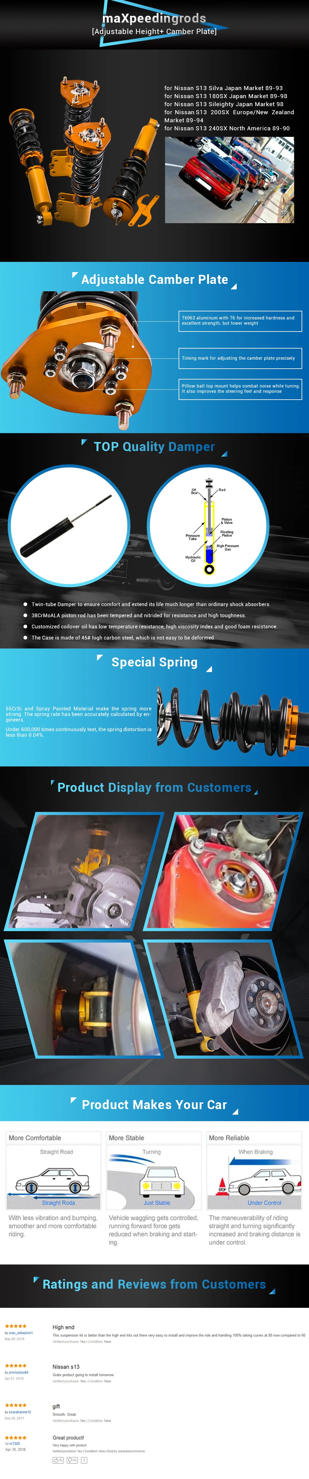 Для Nissan 200SX S13 CA18DET Coilovers амортизатор подвеска хэтчбек/купе амортизаторы стойки спереди и сзади