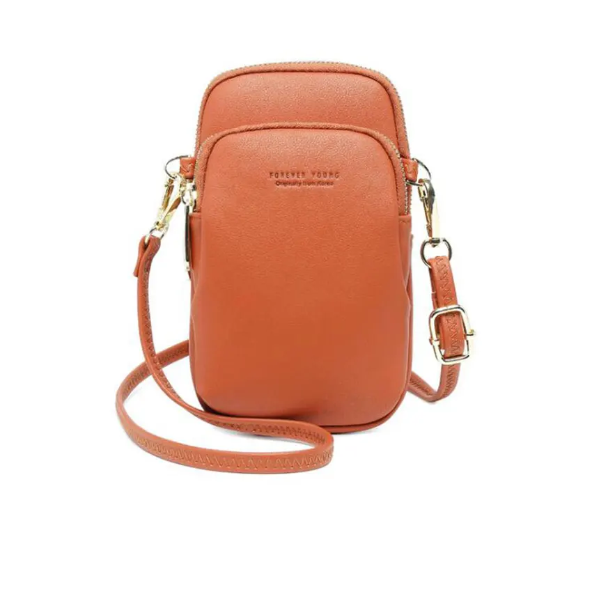 JIARUO, новинка, сумка для мобильного телефона, женская кожаная сумка-мессенджер, сумочка, многофункциональная маленькая сумка через плечо, повседневная сумка - Цвет: brown