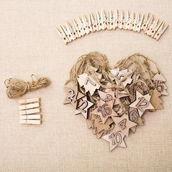 

25pcs Wood Christmas Calendar Star Shaped Wood Advent Calendar Birthday Reminder Board Xmas Tree Decorations