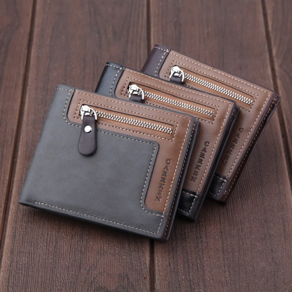 

Business Men's Casual Simple Wallet Short Zipper Multi-card Wallet Retro Leather Success Men Handbag Exquisite Boys Wallets #T