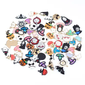 

10pcs Mix Magic Hat Pumpkin Ghost Wizard Cap Charms Halloween Holiday Series DIY Jewelry Pendant For Necklace Bracelet Making