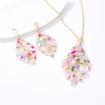 

Fashion Bohemian Earrings Necklace Tortoiseshell Acetate Edition Earring Set Popular Simple Acrylic Leaf Necklace Set for Women