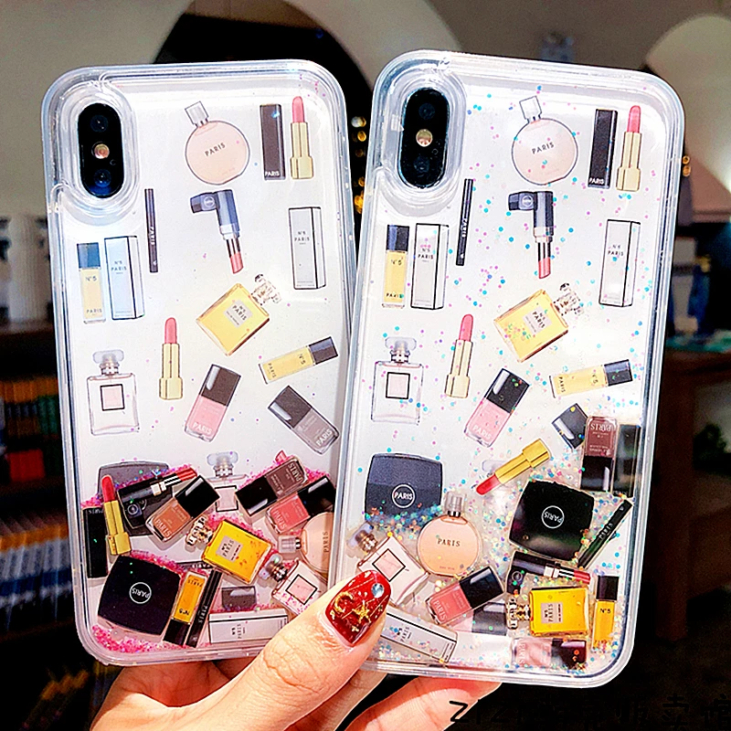 

Cosmetic Quicksand Case For iphone 7 Case 6s 8 Plus Hard Dynamic Liquid Lipstick Perfume Bottle For iphone Xs Max Xr Phone Cover