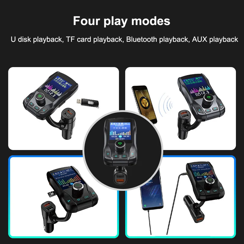 JaJaBor fm-передатчик модулятор Bluetooth 5,0 автомобильный комплект громкой связи AUX MP3-плеер QC3.0 поддержка быстрой зарядки TF карта U диск