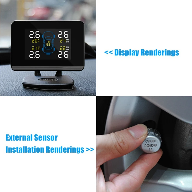 Careud U906C-Wf автомобильный Tpms 2 Usb порта для смартфона беспроводной монитор давления в шинах сигнализация с 4 внешними датчиками
