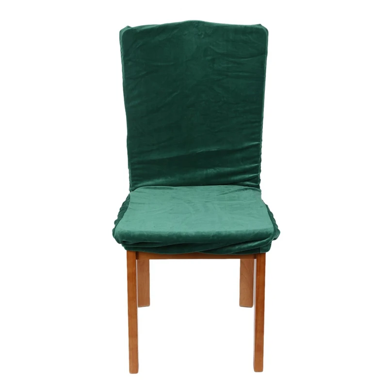 Stretch Fox Velvet Fabric Dining Room Wedding Kitchen Home Short Chair Seat Covers, Dark Green