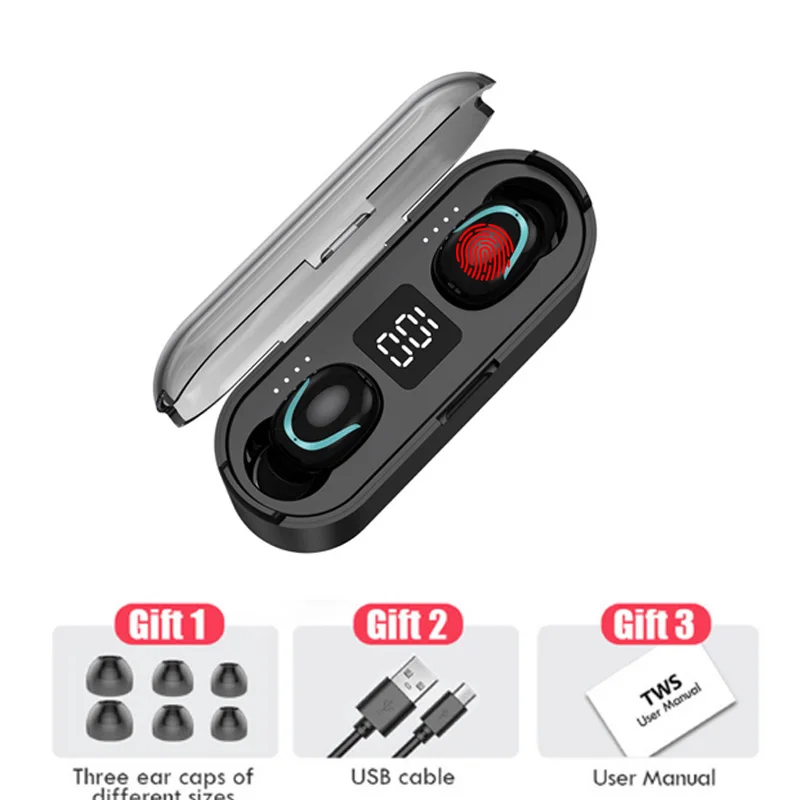 F9 TWS Wireless Headphones Bluetooth 5 0 2000mAh Charging Box Earphone HIFI Mini Sports Gaming Headset For iphone Android gift