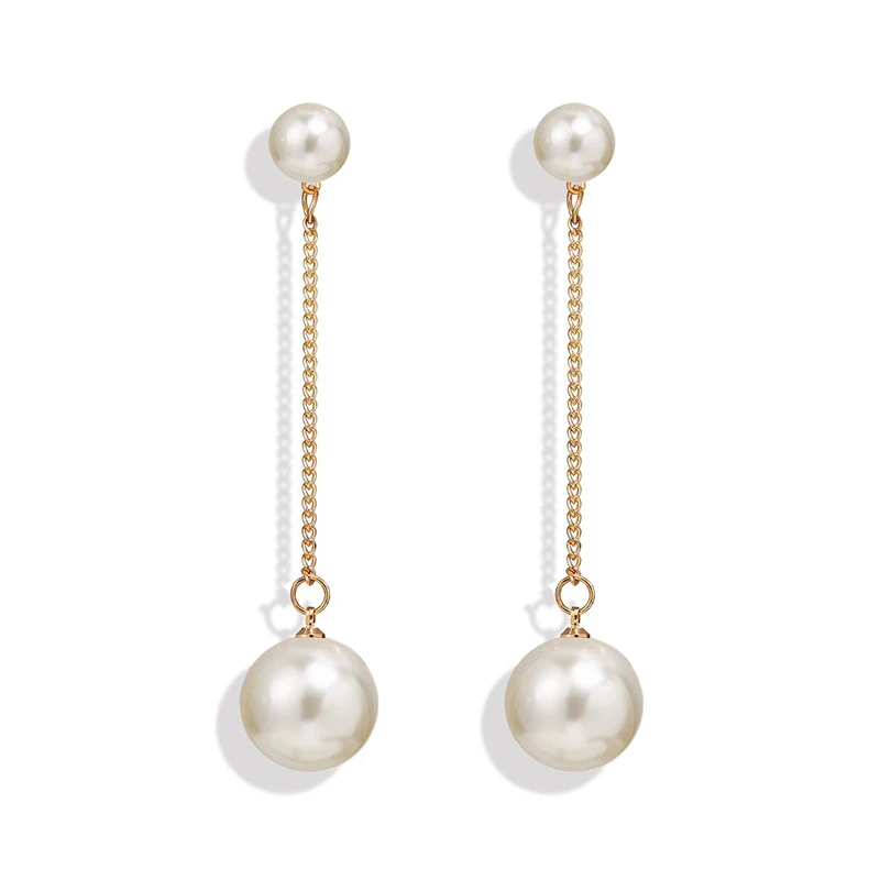 Trendy Elegant Simulated Pearls Long Dangle Earrings For Women Jewelry Pearls String Statement Drop Earrings Wedding Party Gift - Окраска металла: as the picture