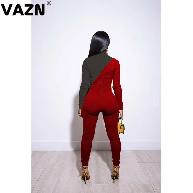 VAZN, дизайн, модный, лоскутный, водолазка, бандаж, женский комбинезон, длинный рукав, длинные брюки-карандаш, комбинезоны, сексуальные Клубные Комбинезоны