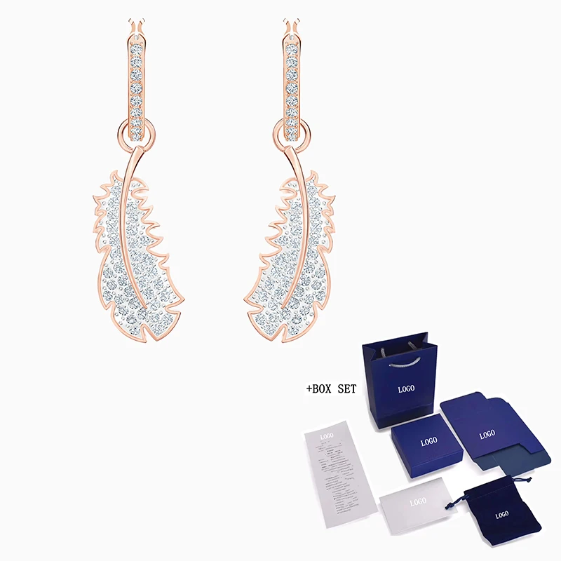 

2020 Fashion SWA New NICE Pierced Earrings Rose Gold Exquisite Feather Pendant Pattern Decoration Crystal Female Jewelry Romanti