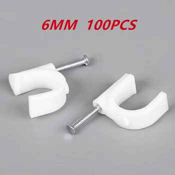 

100pcs 6mm Round Steel Nail Cable Wire Wall Hanging Screw Clips Cable Clip For RG59 RG6 White High Quality Low Price Favorable