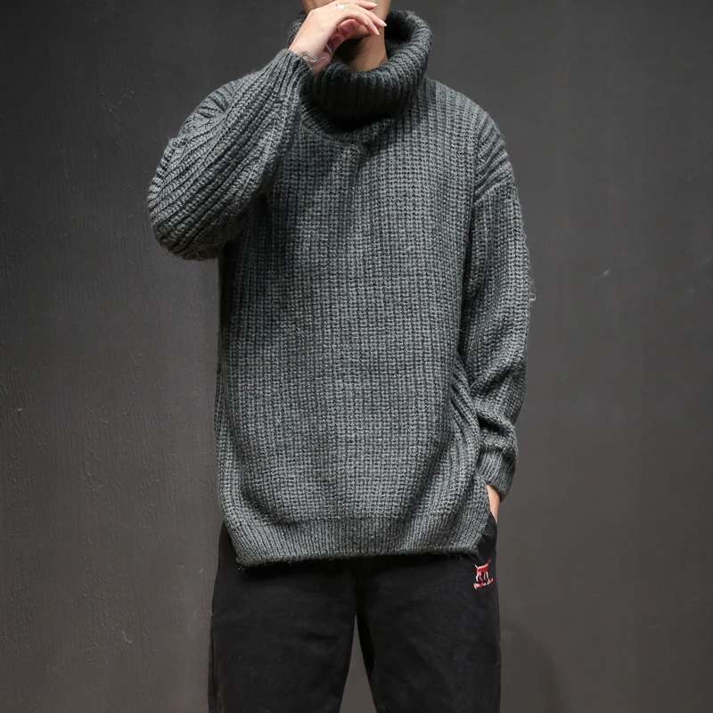 Dark grey Новые мужские свитера для мужчин осень свободные, повседневные и Стильные Свитера для молодых мужчин с толстыми водолазками и длинными рукавами - Цвет: Dark grey