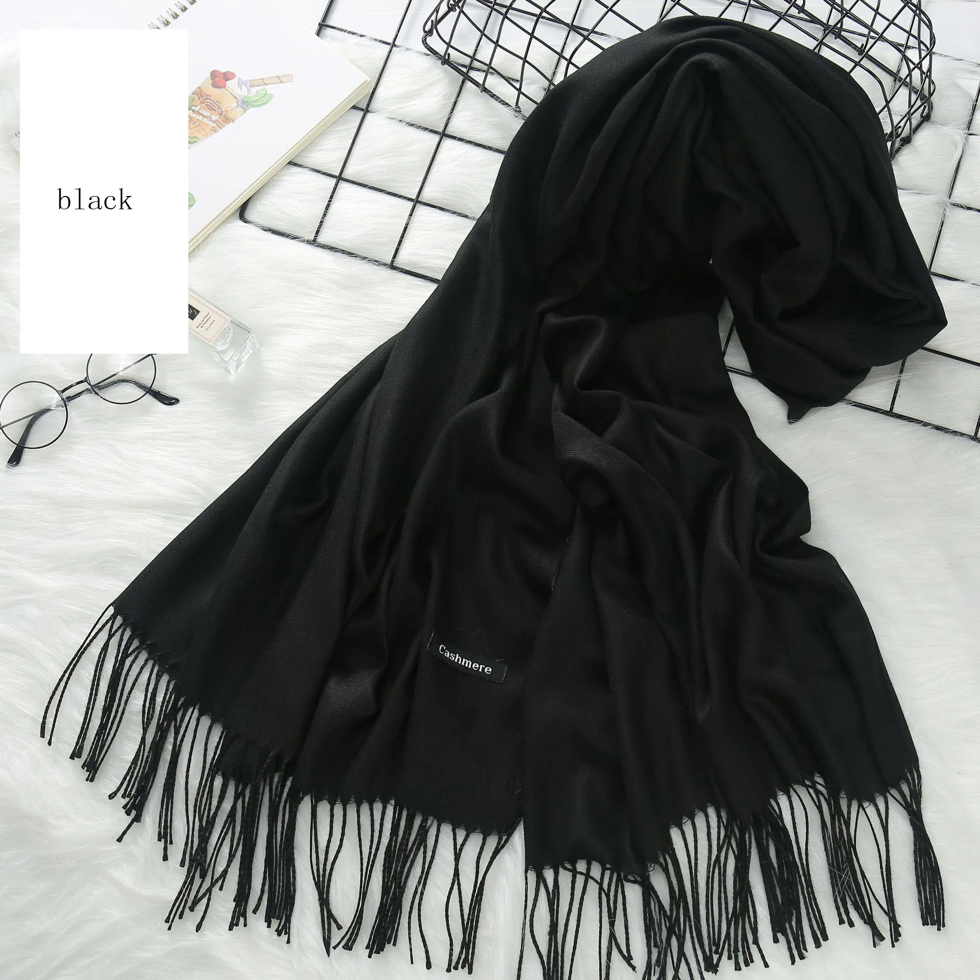 Женский зимний теплый и толстый клетчатый шарф с кисточками, кашемировая шаль с бахромой, мягкий теплый шарф-одеяло для женщин