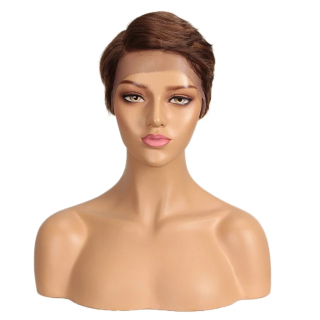 Lekker Short Pixie Bob T Part Lace Human Hair Wig For Women Natural Pre Plucked Glueless Ombre Burgundy Brazilian Remy 613 Wigs P4/30