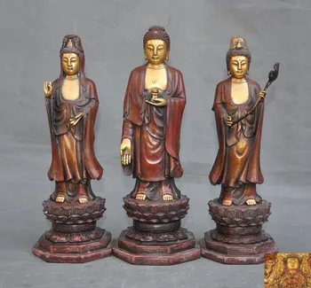 

wedding decoration Old Tibet Buddhism bronze Gilt Kwan-Yin Sakyamuni Shakyamuni 3 god Buddha statue