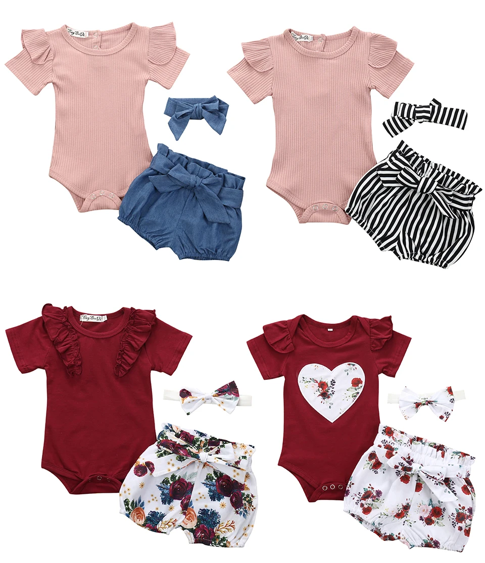 Recém-nascido Short Sleeve Romper Set, Baby Girl