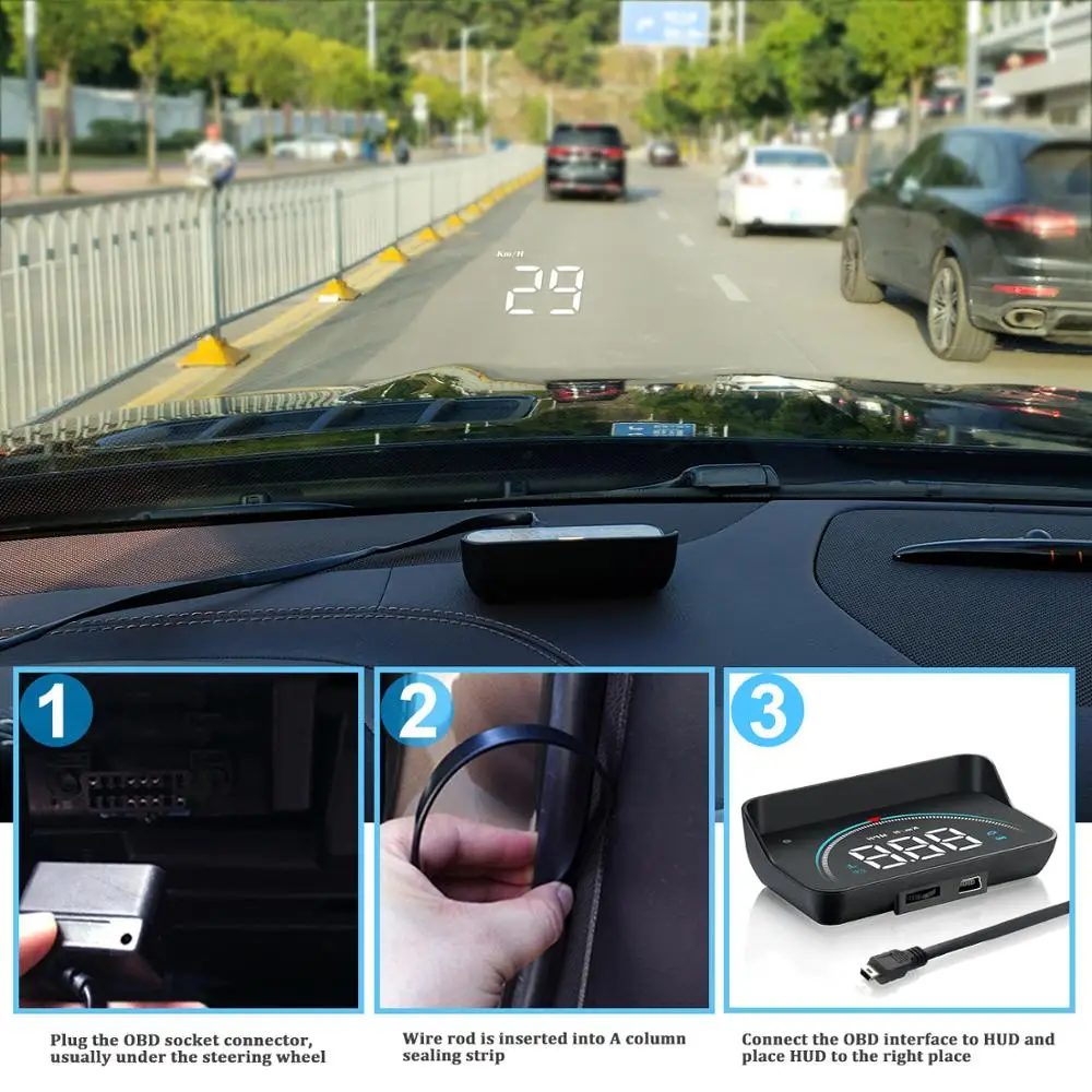 GEYIREN M8 Car HUD Head Up Display OBD2 II EUOBD Overspeed Warning System Projector Windshield Auto
