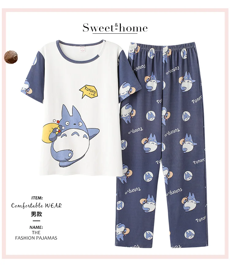 New Cartoon Printing Short Sleeve Sleepwear for Couple Soft Cotton Pajama Sets Loungewear Leisure Nightwear Pajamas for Summer sexy pajama sets for women