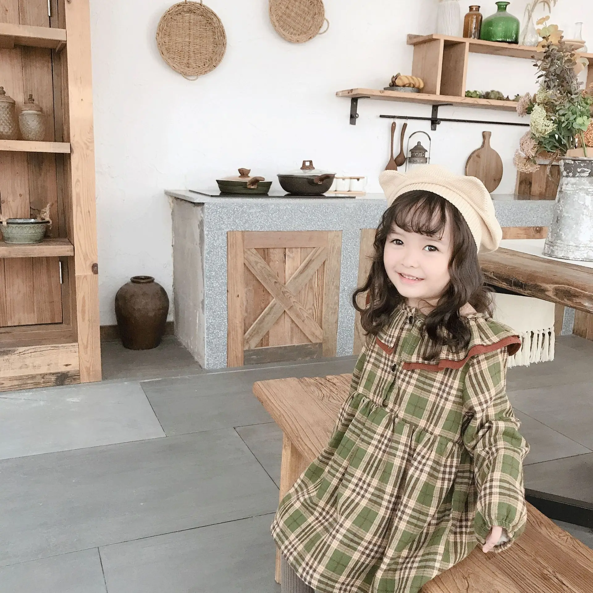 Korea Style Girls Ruffles Plaid Thicken Dress Autumn Winter Baby Girl Clothes Girls Dresses 1-6 Years