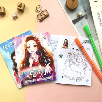 

10pcs/Set Anime Demon Slayer Kimetsu no Yaiba Coloring Book For Children Kill Time Painting Drawing Antistress Books Gift