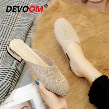 

2020 Women Pointed Toe Summer Women's Slippers Sexy Ladies Casual Mules Flat With Knitted Upper Beach Woman Shoes Sandals Women