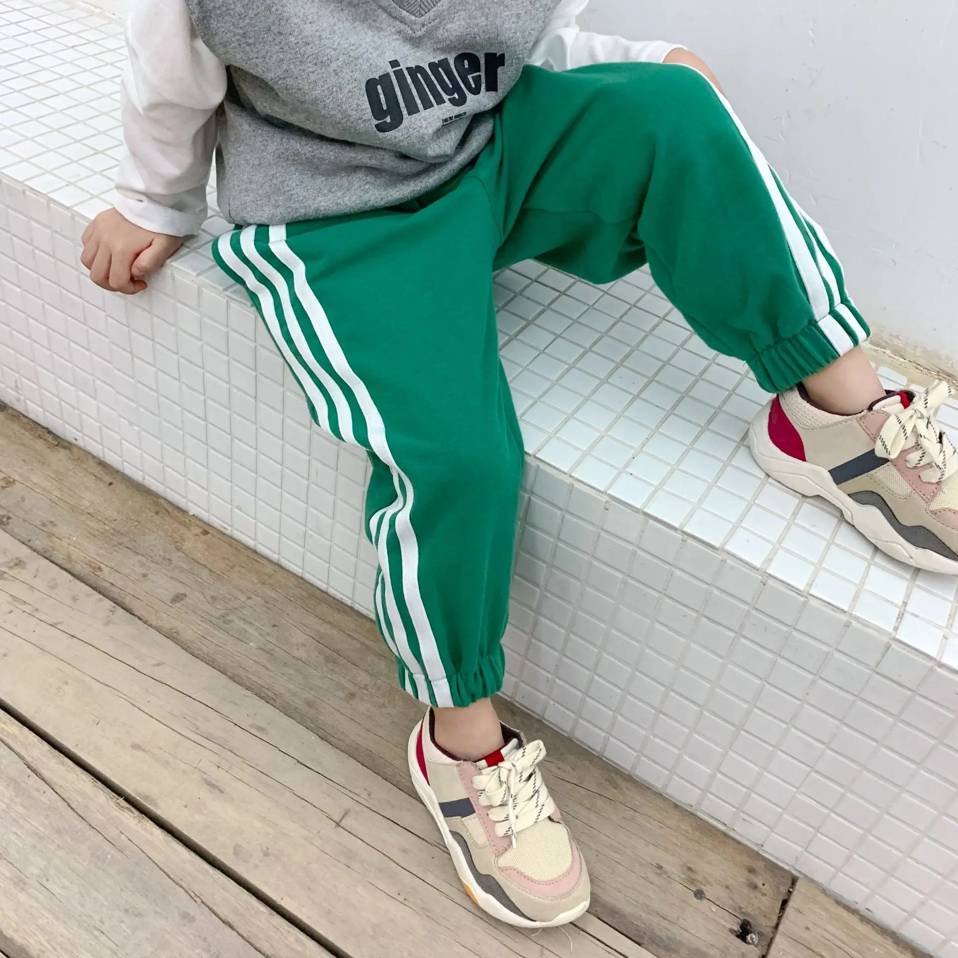

Childrenswear Spring And Autumn Korean-style Men And Women Children Neutral Models Brace Sweatpants Athletic Pants Casual Trouse