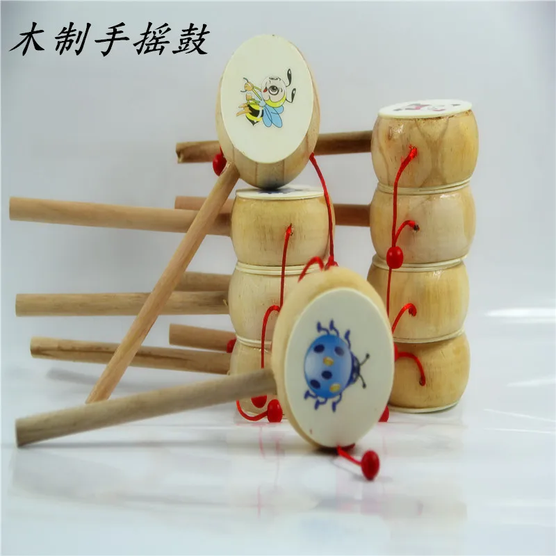 Детская развивающая игрушка для раннего образования деревянная погремушка с героями мультфильмов деревянная ручка качающийся барабан