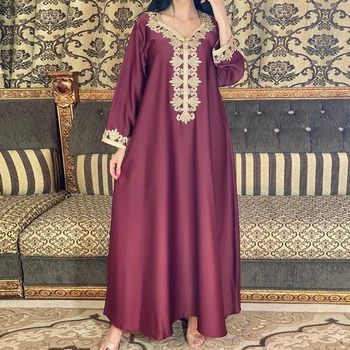 Siskakia Soft Satin Jalabiya Hijab Dress for Women Fall 2020 Fashion Muslim Dubai Arabic Moroccan Kaftan Robe Maroon Golden New 1