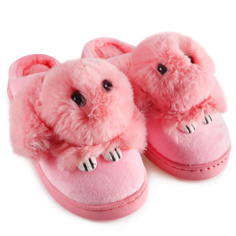 Pink Зимние тапочки; женские домашние Вьетнамки; меховые шлепанцы с милым кроликом; теплые плюшевые тапочки для женщин; chaquette Fourrure - Цвет: Pink