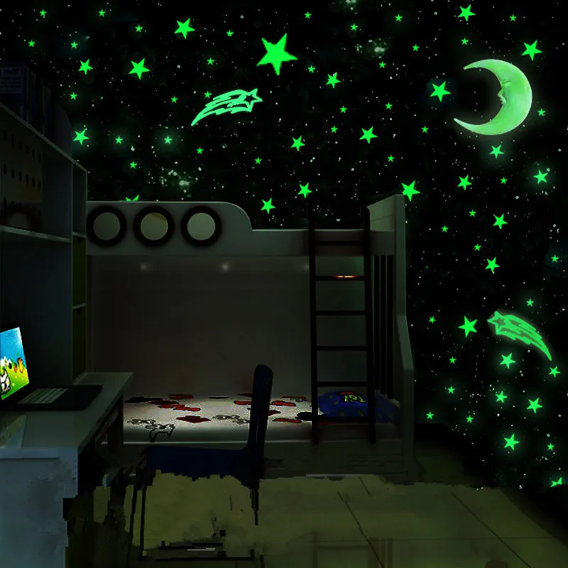 

100pcs/set Night Luminous Star Moon Stickers Plastic Light Up Glow In The Dark Toys Wall For Baby Glow in the Dark Toys
