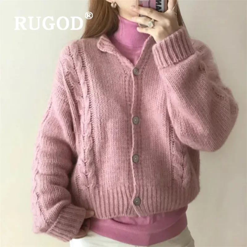 RUGOD, новинка, зимняя туника, теплый женский свитер, кардиганы с круглым вырезом, однотонное, Вязанное пальто, модное, шикарное, повседневное, укороченный женский свитер