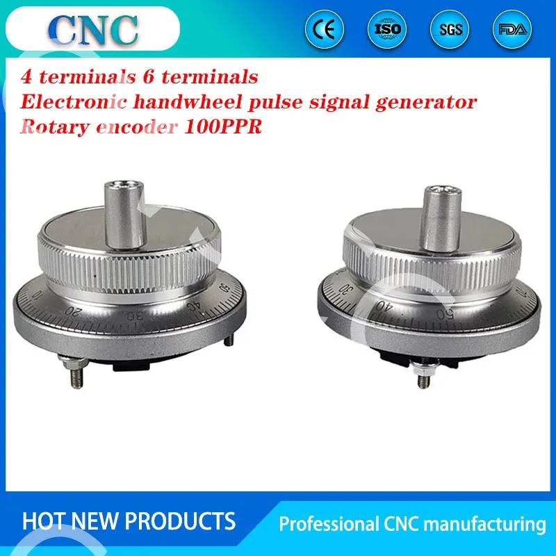 

CNC pulse generator handwheel 5V 60mm 100PPR manual pulse generator handwheel rotary encoder electronic 4 terminal 6 terminal