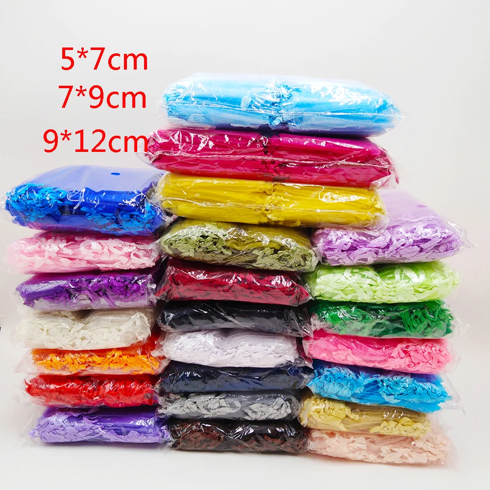 5x7 7x9 9x12CM 오간자 가방 웨딩 파티 크리스마스 장식 Drawstring 선물 가방 파우치 보석 포장 가방 100 개/몫
