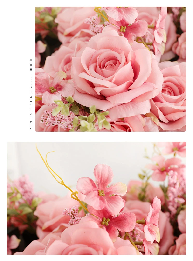 JAROWN 50cm Rose Hydrangea Silk Bouquet Artificial Flowers 13 Heads Bride Wedding DIY Flower Arrangement Home Decoration Fake Flowers Faux (20)
