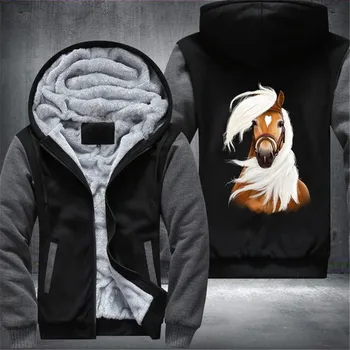 

Horse Painting Mens Fleece Winter Hoodies 2020 New Casual Sweatshirts Hoody Zipper Jackets Sportswear Thicken Warm Outwear